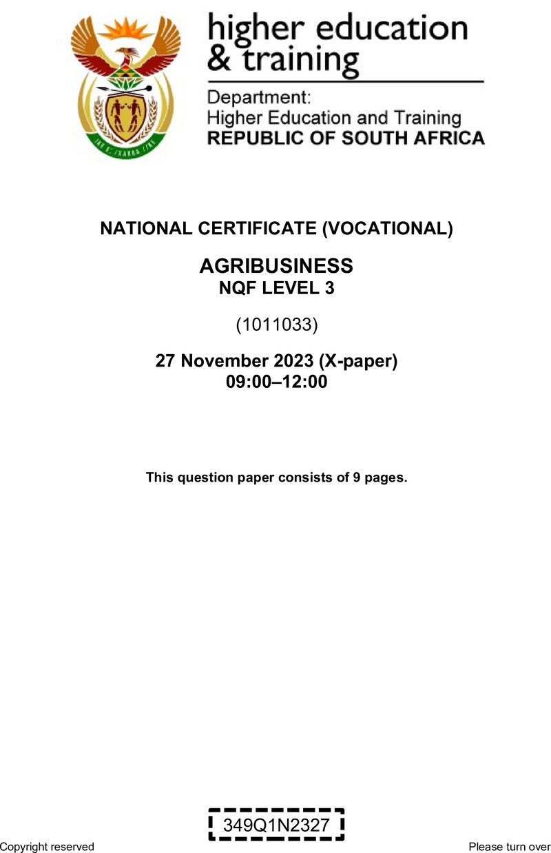 Nc120 Agribusiness L3 Nov QP 2023