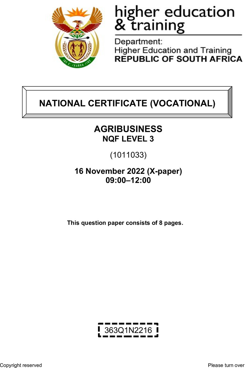 Nc120 Agribusiness L3 QP Nov 2022 Edit