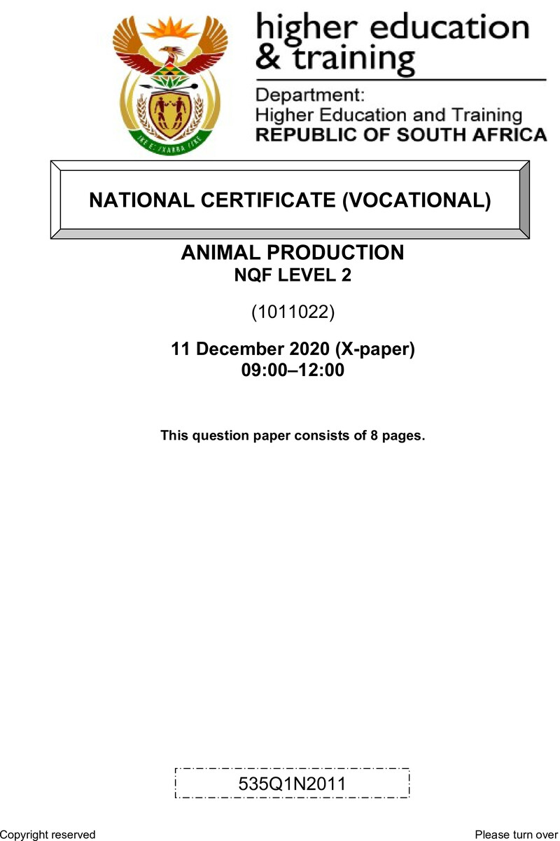 Animal Production L2 QP Nov 2020