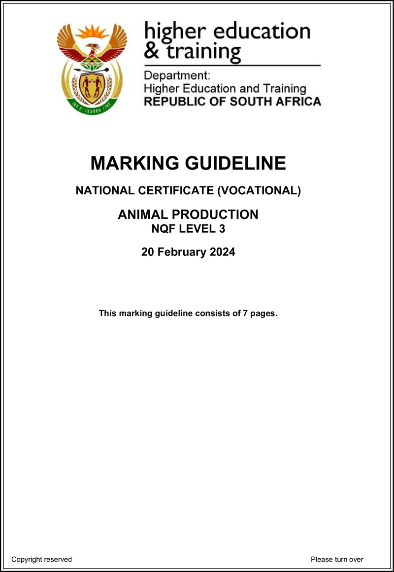 Animal Production L3 MEMO Supp Feb 2022 Not 2024 preview