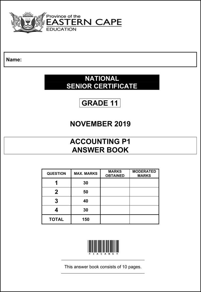 Accounting P1 Gr11 Answer Book November 2019 Eng D
