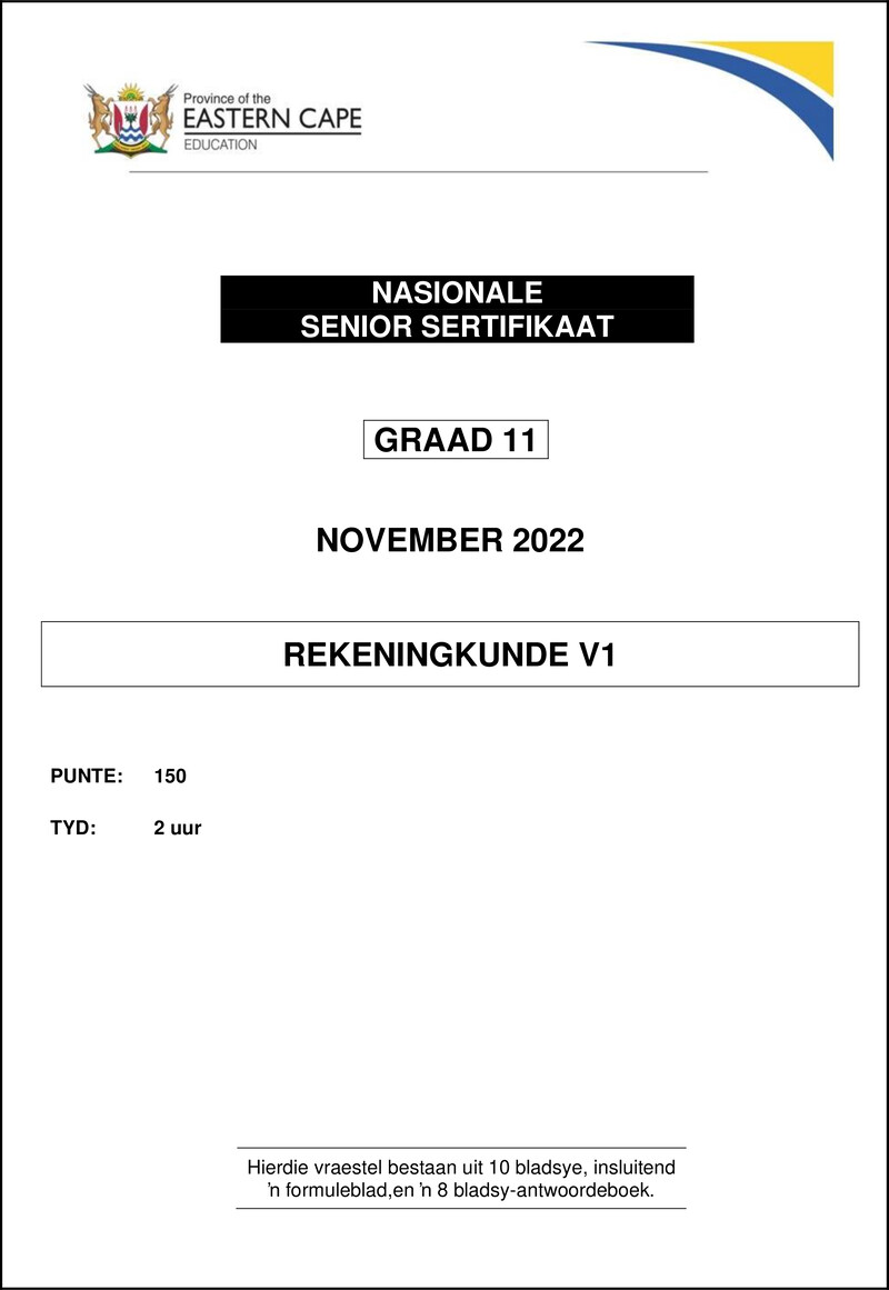 Accounting P1 Gr11 QP November 2022 Afr
