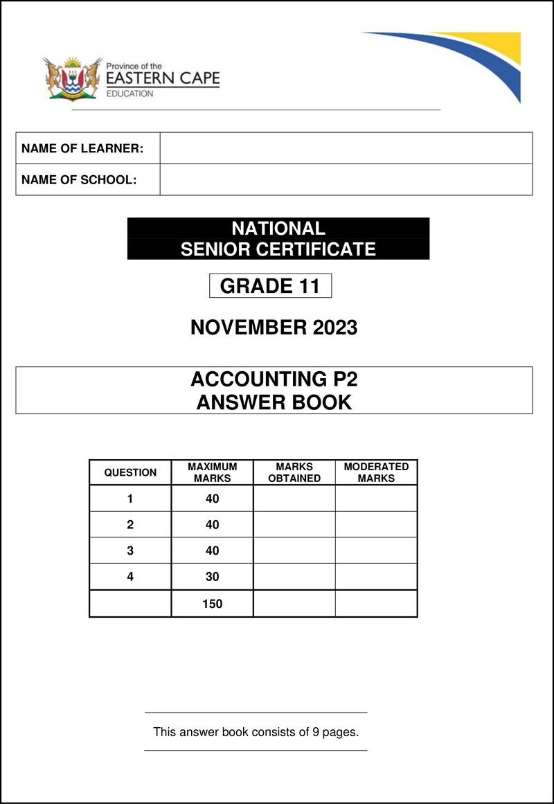Accounting P2 Gr11 Answerbook Nov2023 Eng