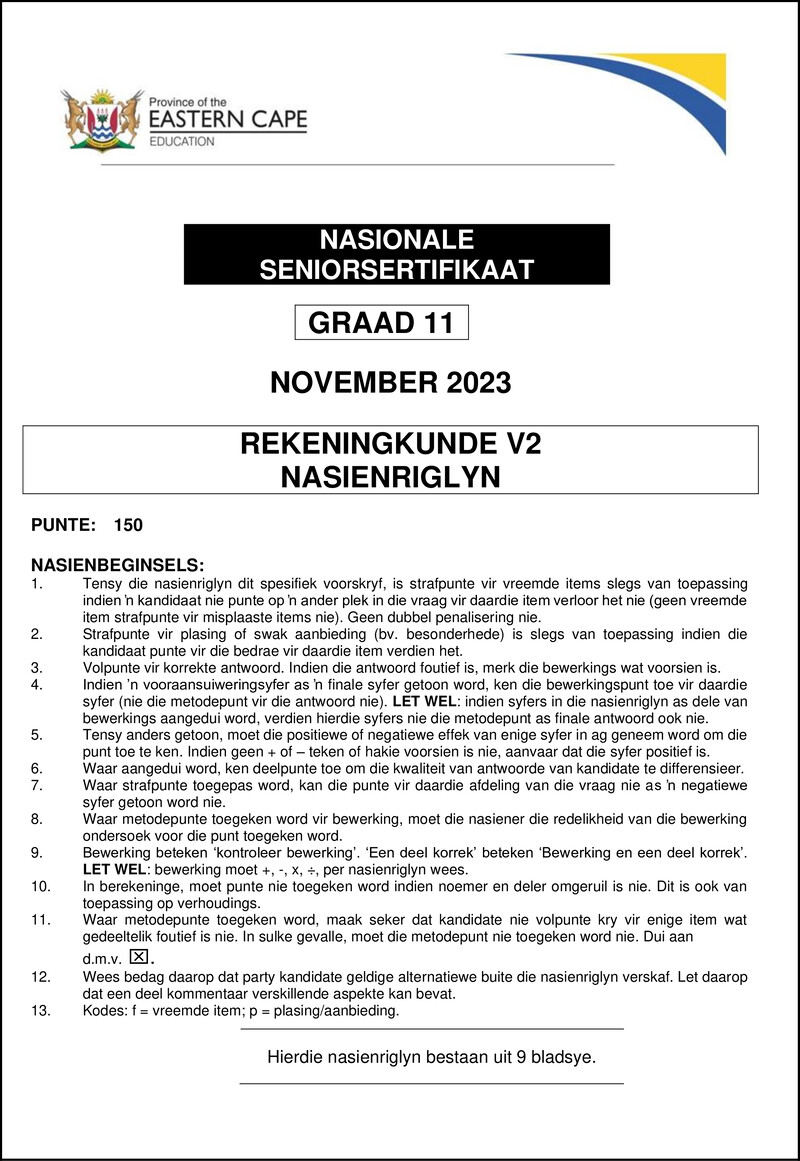 Accounting P2 Gr11 Memo Nov2023 Afr
