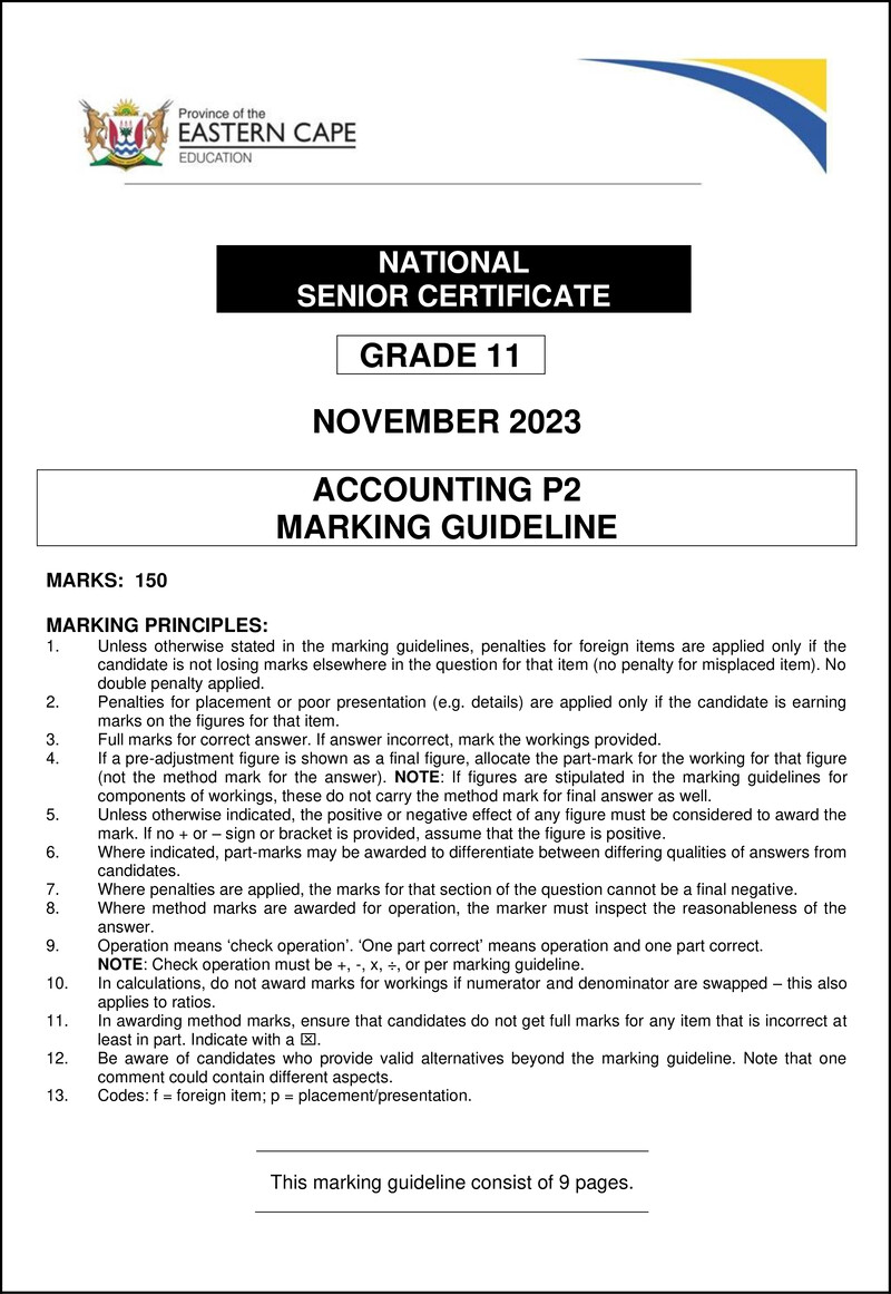 Accounting P2 Gr11 Memo Nov2023 Eng