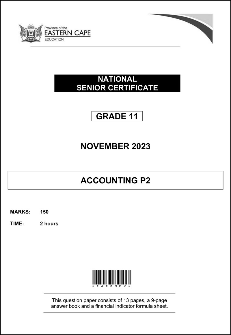 Grade 11 Accounting past paper 2023 – accounting p2 gr11 qp nov2023 eng d