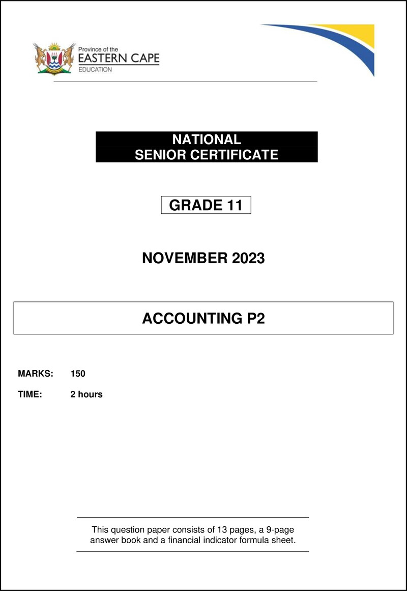 Grade 11 Accounting past paper 2023 – accounting p2 gr11 qp nov2023 eng