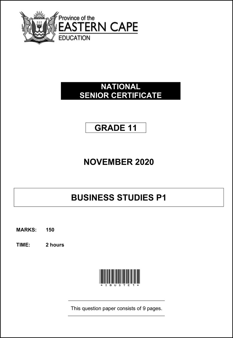 Bstd Eng Grade 11 P1 QP Memo 2020 D