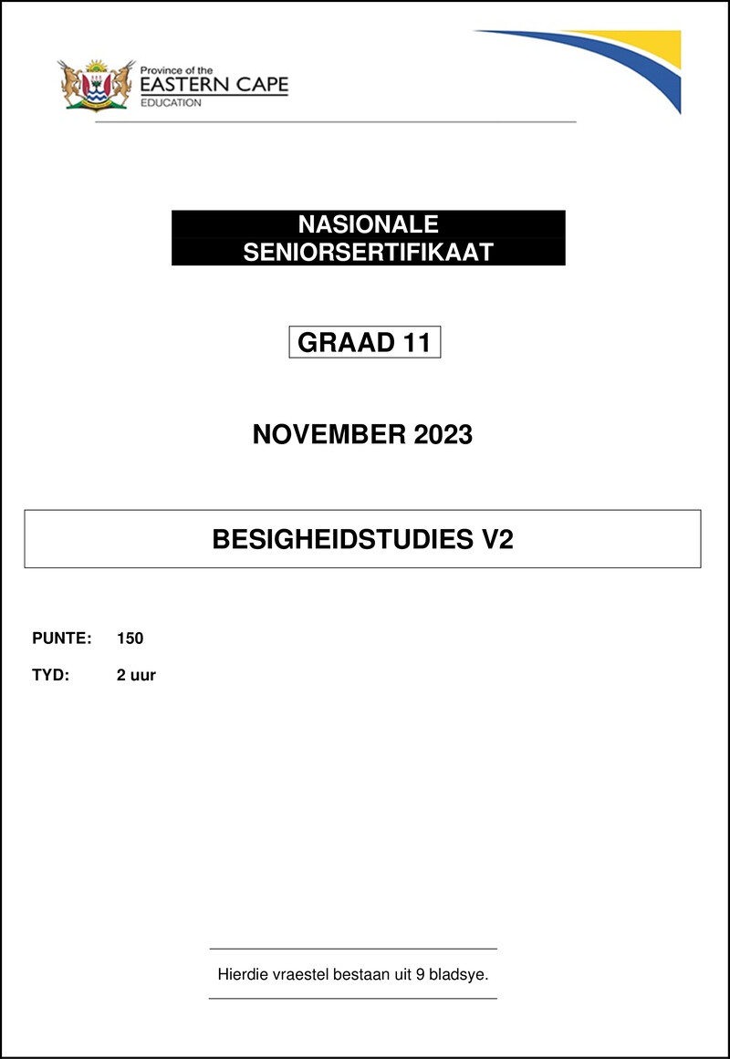 Grade 11 Besigheidstudies past paper 2023 – bus studies p2 gr11 qp nov 2023 afr
