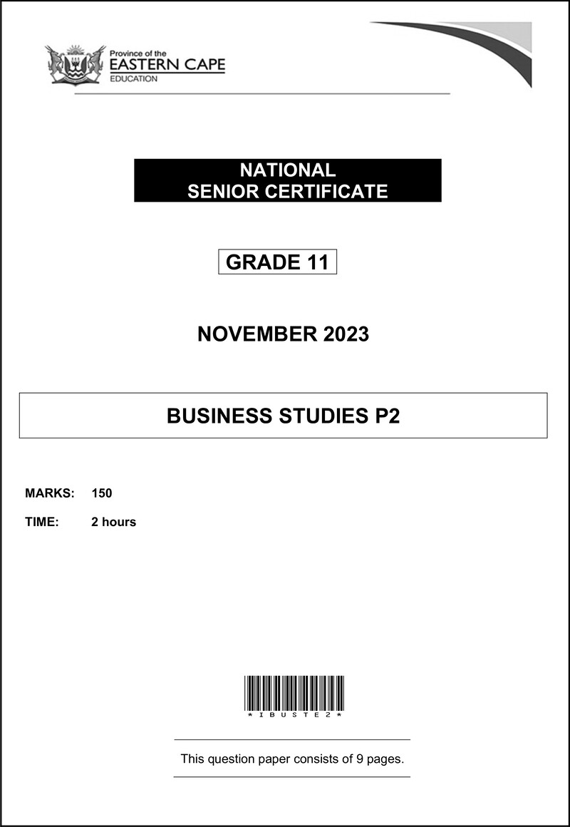 Grade 11 Business Studies past paper 2023 – bus studies p2 gr11 qp nov 2023 eng d