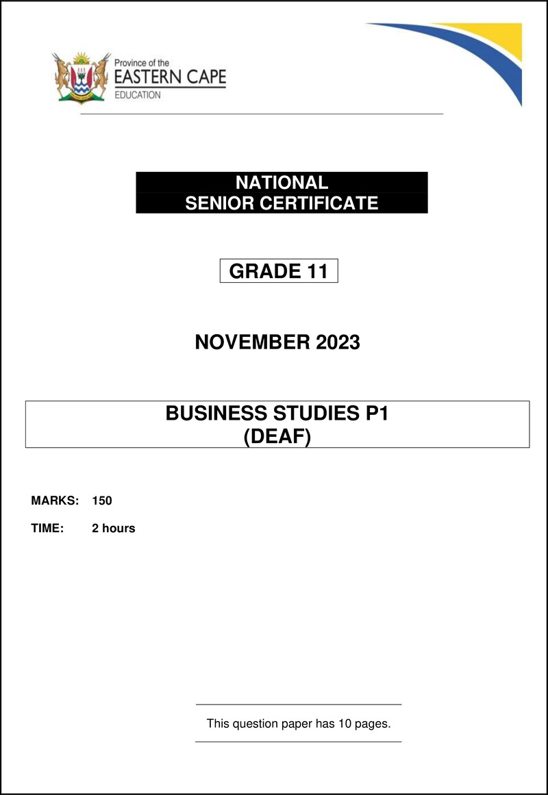 Business Studies P1 Gr11 QP Nov2023 Deaf