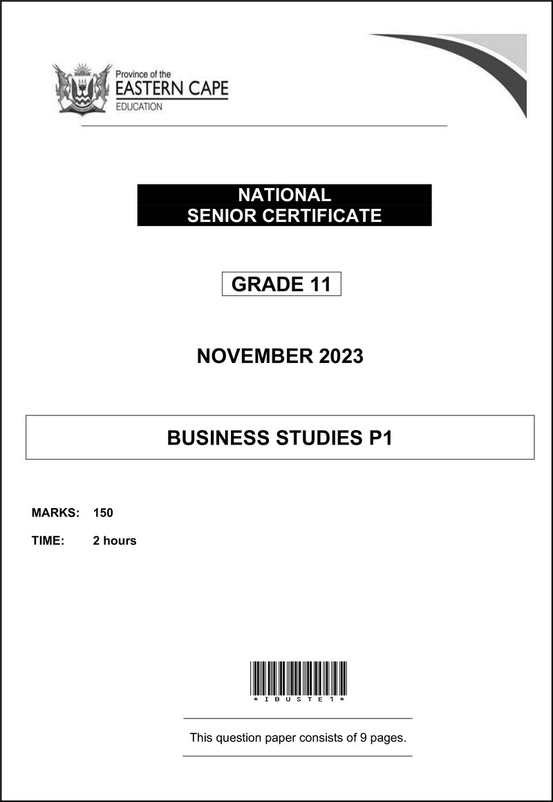 Grade 11 Business Studies past paper 2023 – business studies p1 gr11 qp nov2023 eng d