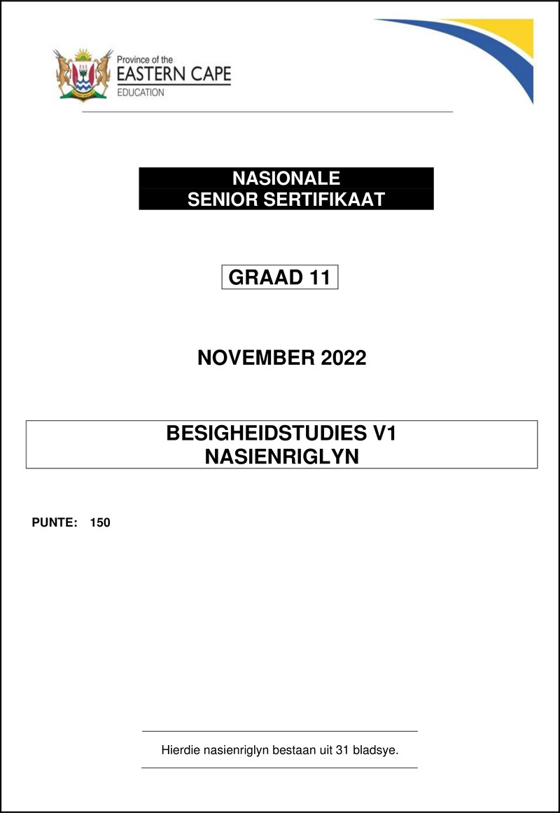 Grade 11 Business Studies past paper 2022 – business studies p1 memo gr11 nov2022 afr