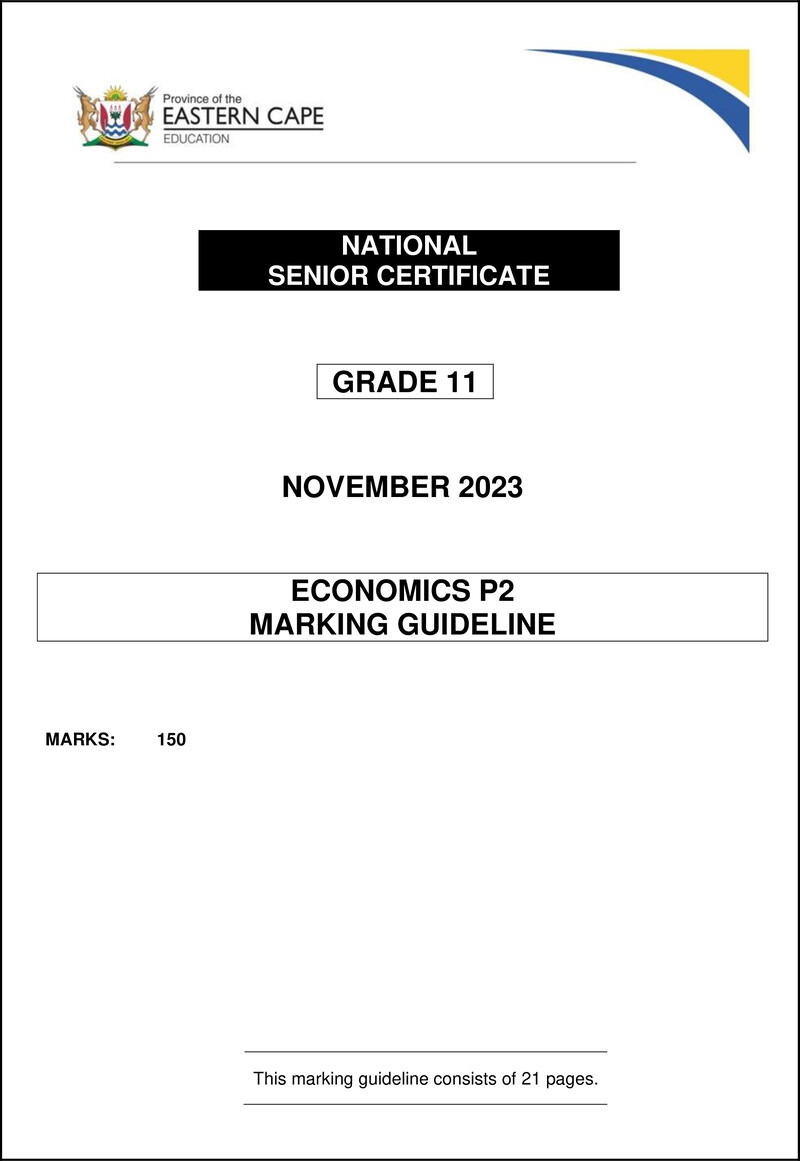 Grade 11 Economics past paper 2023 – economic p2 gr11 memo nov2023 eng
