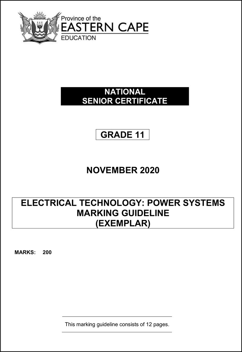 Grade 11 Electrical Technology past paper 2020 – elec tech gr11 memo nov2020 power eng d
