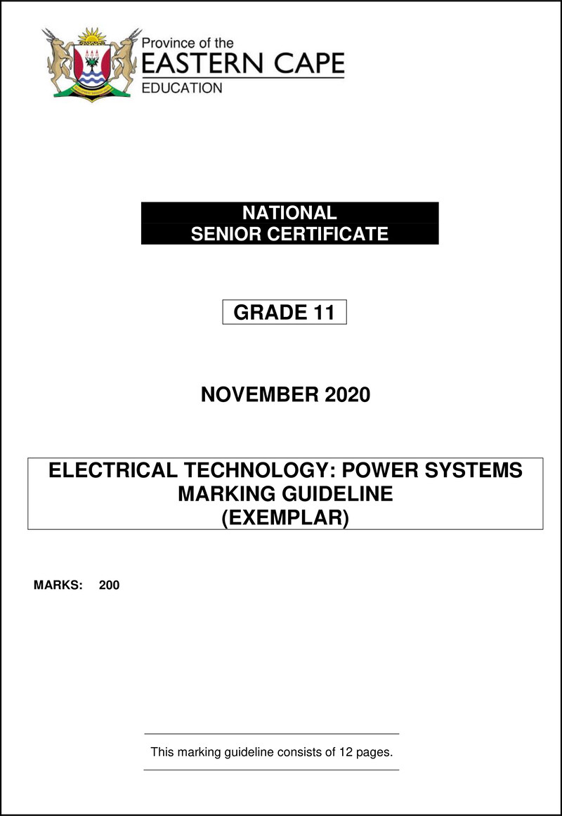 Grade 11 Electrical Technology past paper 2020 – elec tech gr11 memo nov2020 power eng