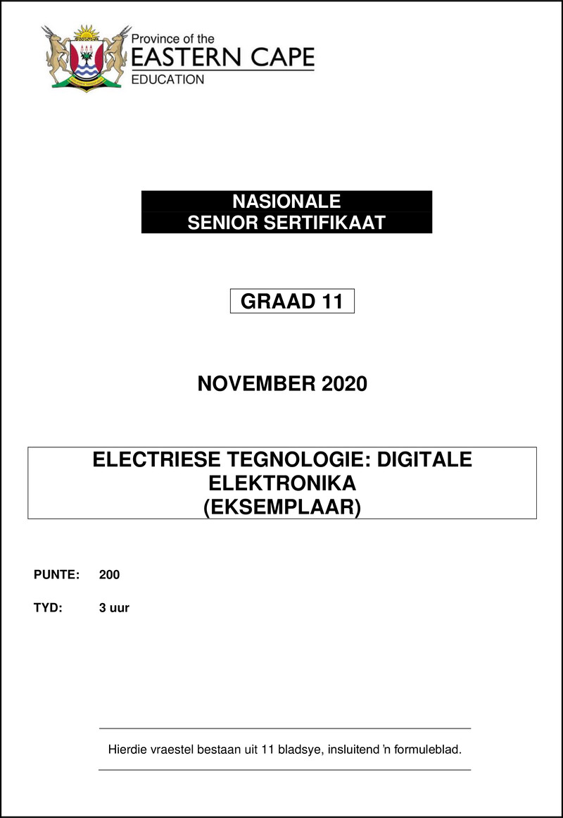 Grade 11 Elektriese Tegnologie past paper 2020 – elec tech gr11 qp nov2020 digital afr