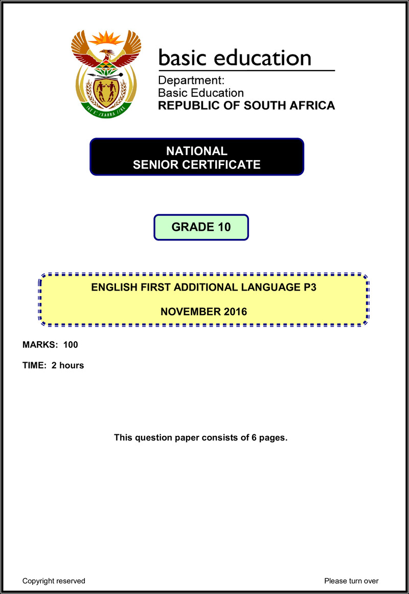 Grade 10 English past paper 2016 – eng fal p3 grade 10 nov 2016