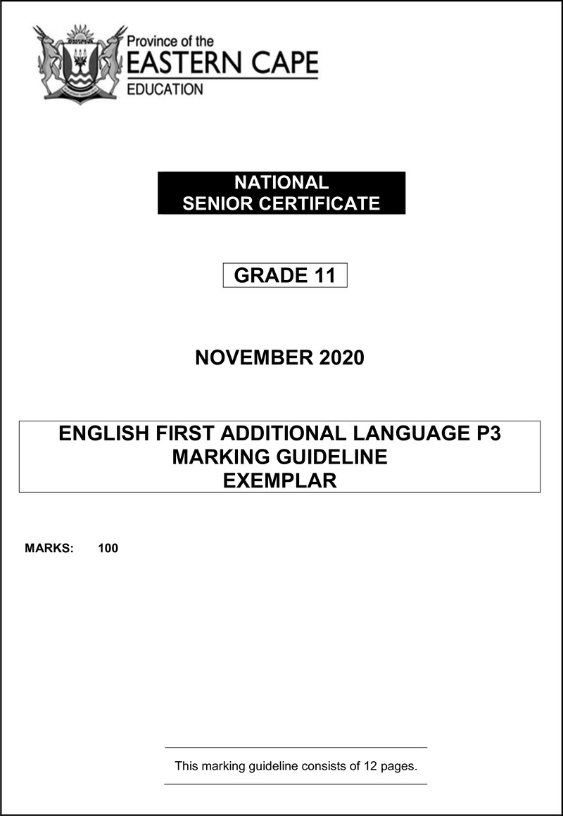 Grade 11 English past paper 2020 – engfal p3 memo gr11 nov 2020 d