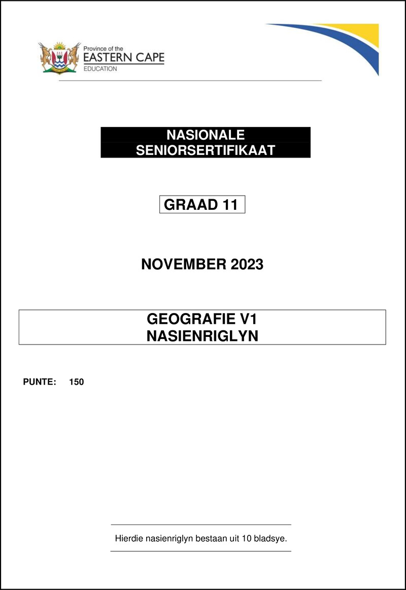 Grade 11 Geography past paper 2023 – geography p1 memo gr11 nov 2023 afr