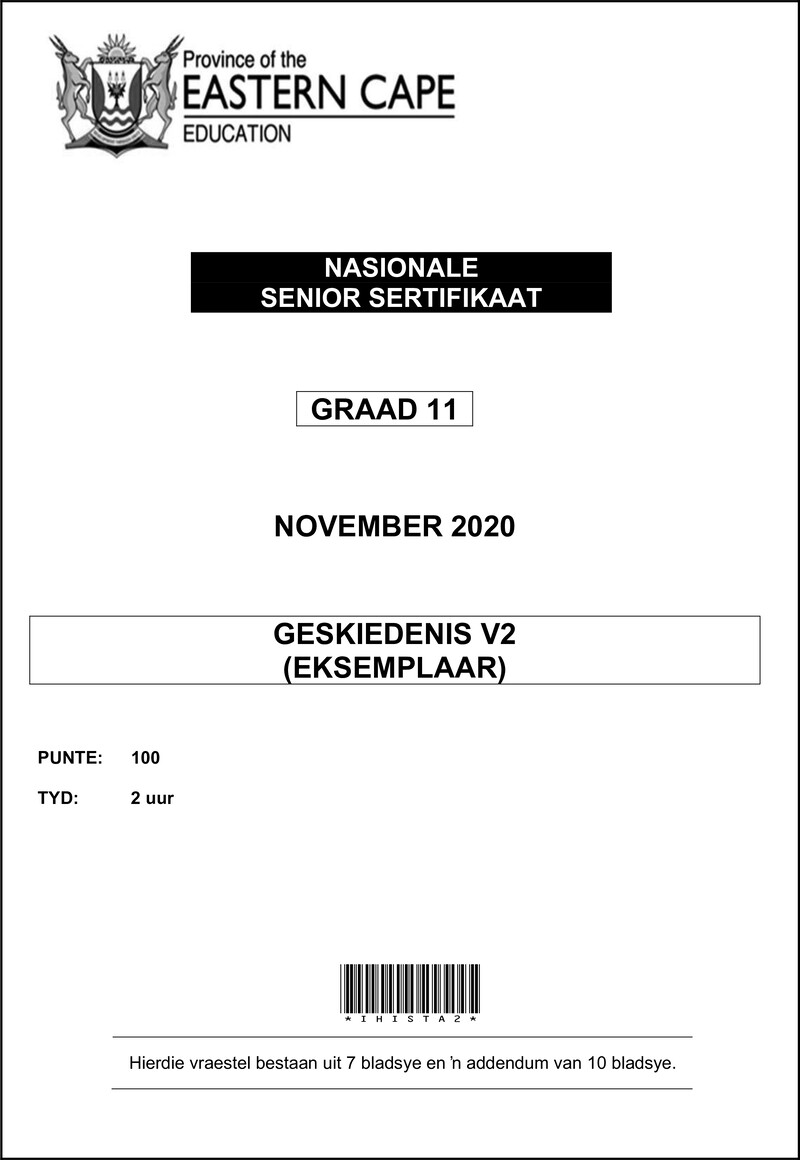 Grade 11 History past paper 2020 – history p2 gr11 qp adden memo nov2020 afr d