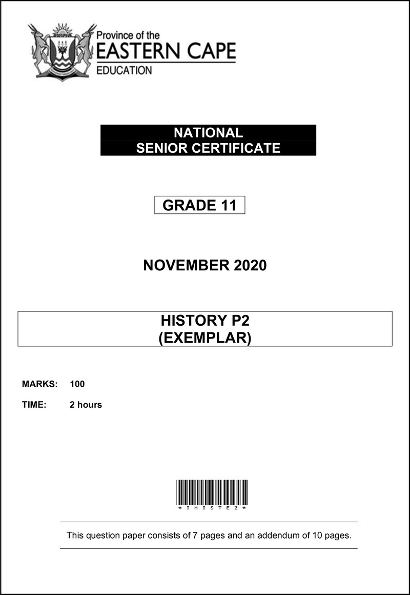 Grade 11 History past paper 2020 – history p2 gr11 qp aden memo nov2020 eng d