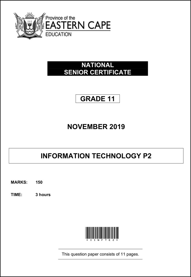 Grade 11 Information Technology past paper 2019 – info tech p2 gr11 qp nov2019 eng d