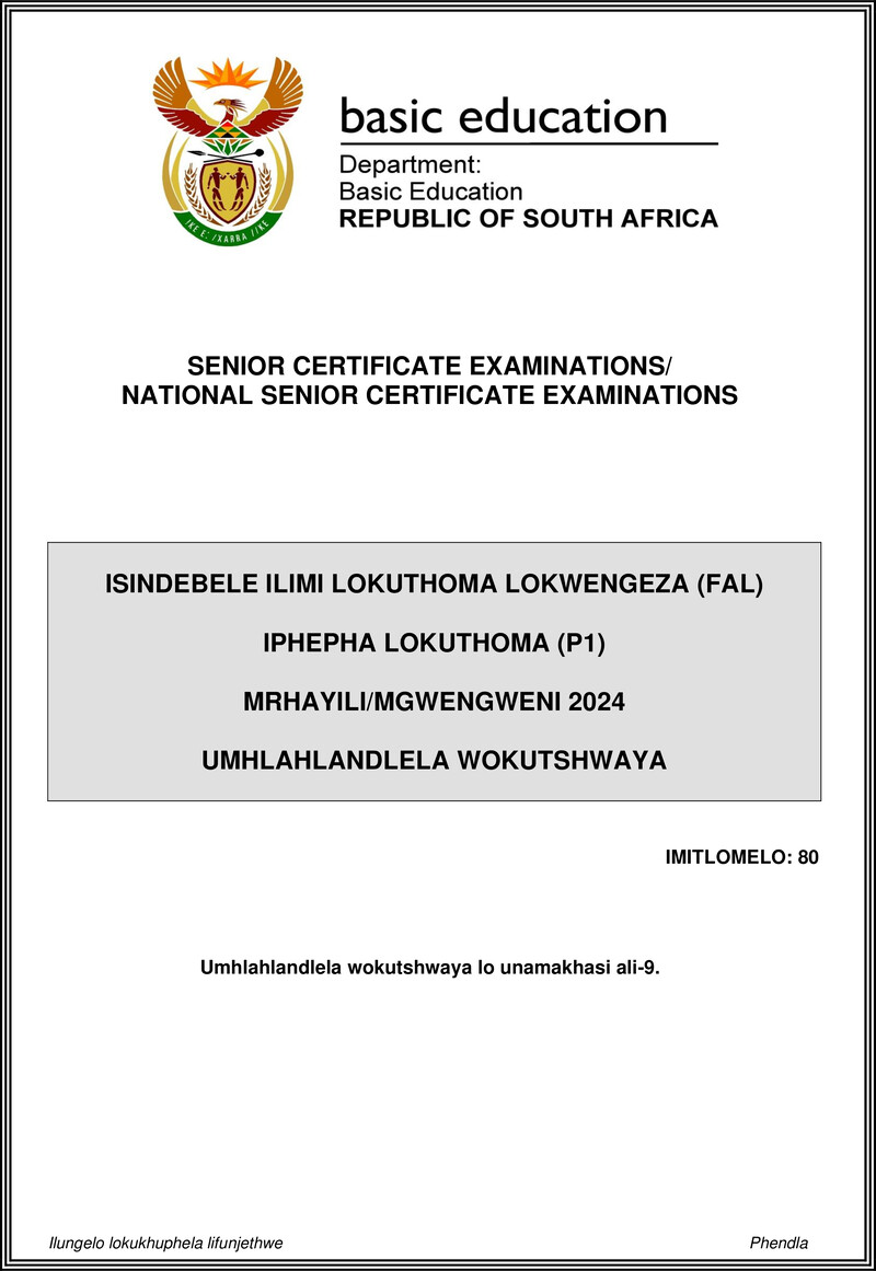 Isindebele Fal P1 May June 2024 Mg