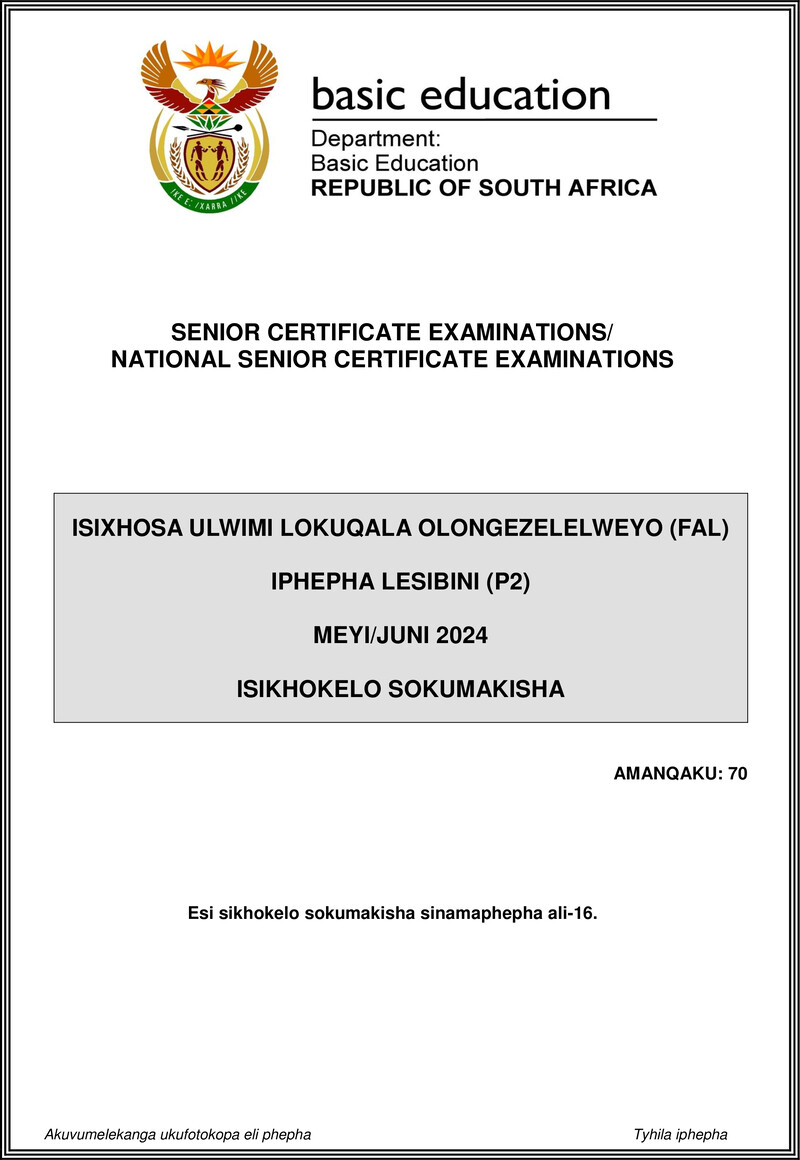 Isixhosa Fal P2 May June 2024 Mg