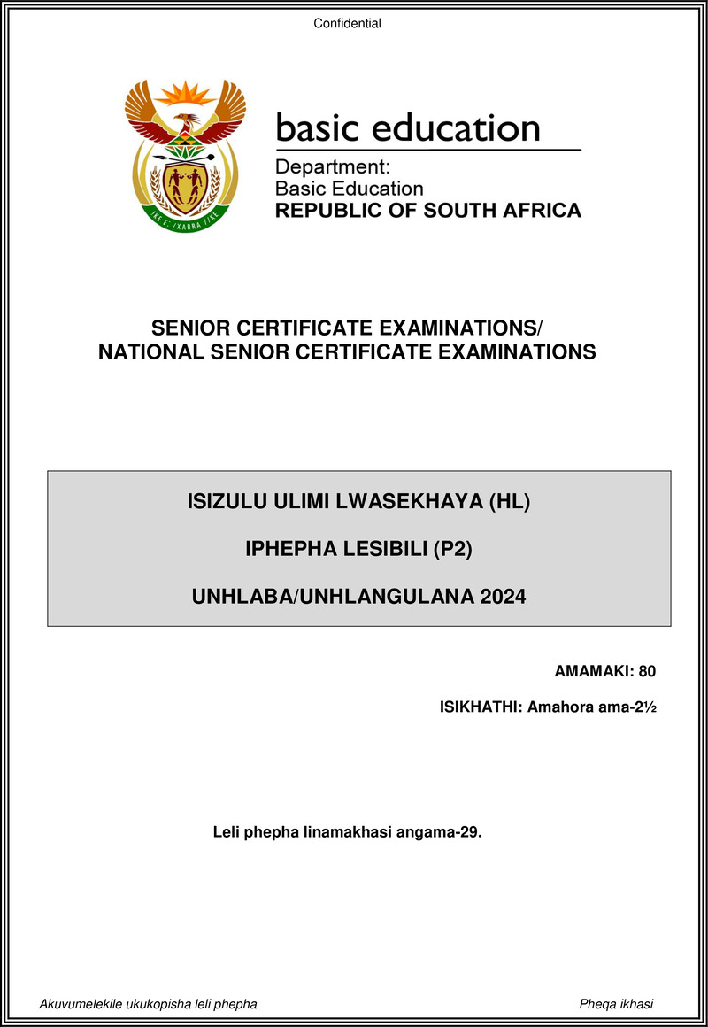 Isizulu Hl P2 May June 2024