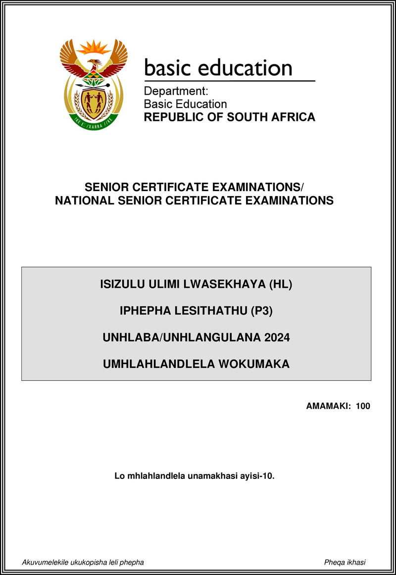 Isizulu Hl P3 May June 2024 Mg