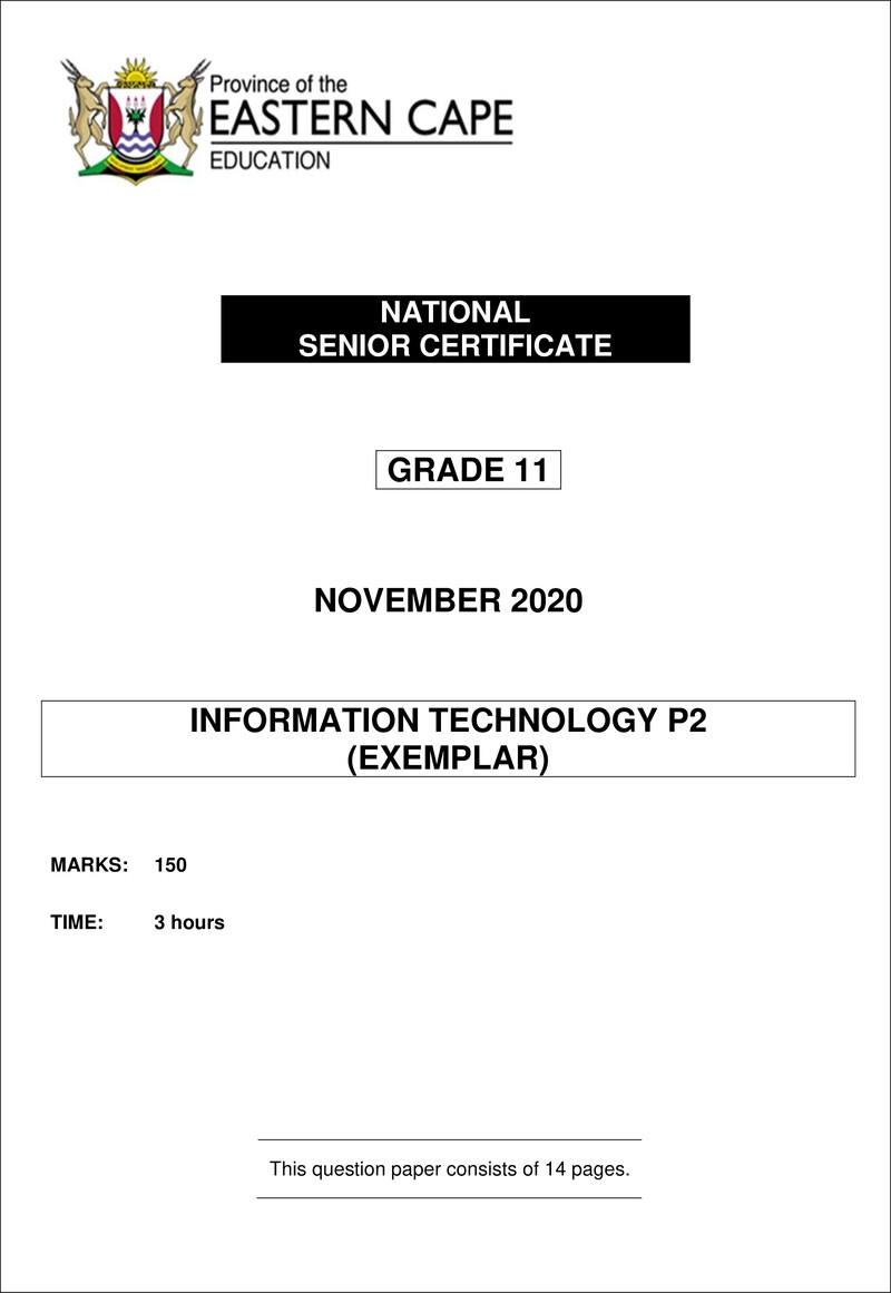 Grade 11 Information Technology past paper 2020 – it p2 gr11 qp eng nov 2020