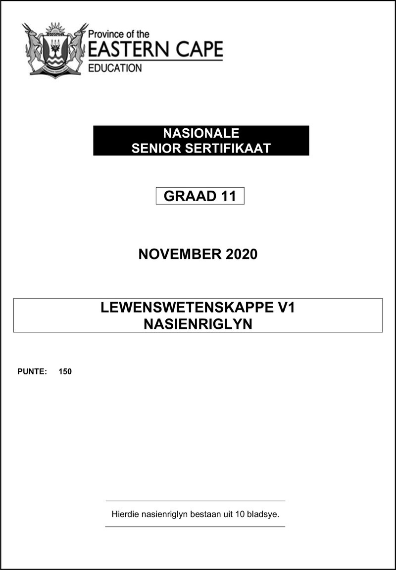 Grade 11 Life Sciences past paper 2020 – life sciences p1 memo gr11 nov 2020 afr d