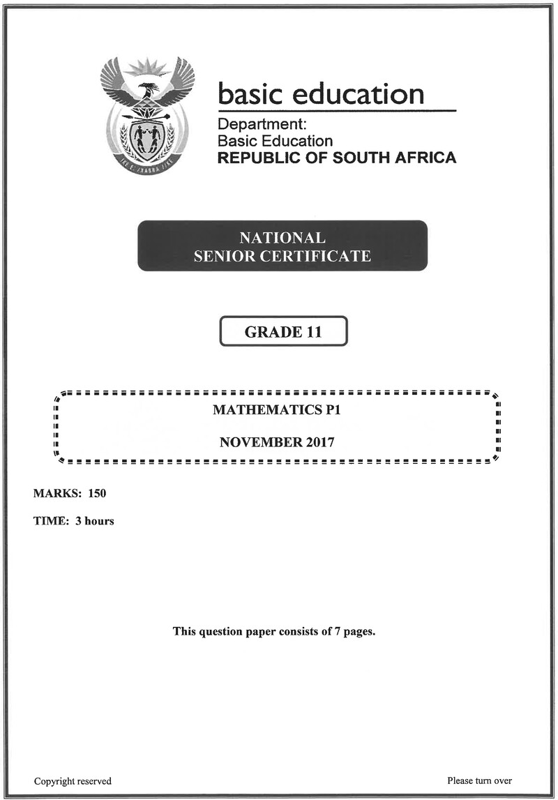 Grade 11 Mathematics past paper 2017 – mathematics p1 grade 11 nov 2017 eng