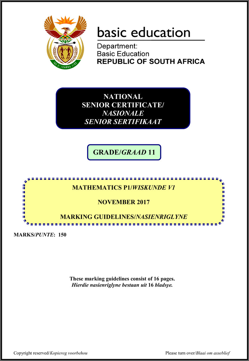 Grade 11 Mathematics past paper 2017 – mathematics p1 grade 11 nov 2017 memo afr eng