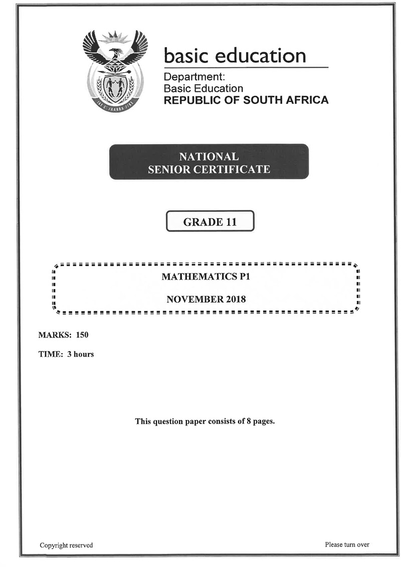 Mathematics P1 Grade 11 Nov 2018 Eng