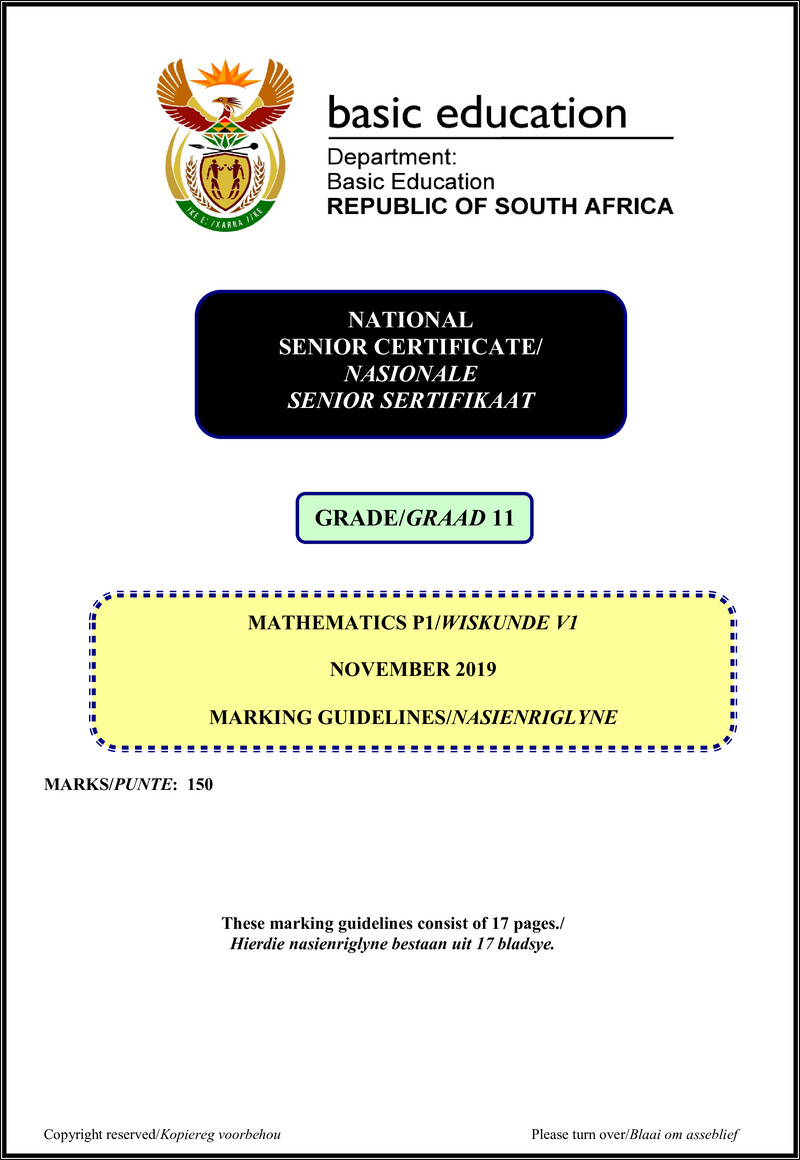 Mathematics P1 Grade 11 Nov 2019 Memo Afr Eng