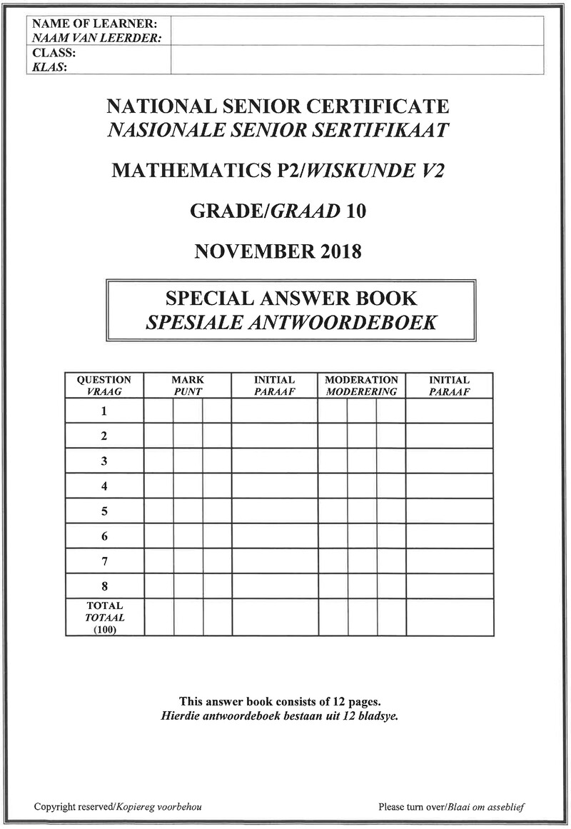 Mathematics P2 Grade 10 Nov 2018 Answer Book Eng Afr