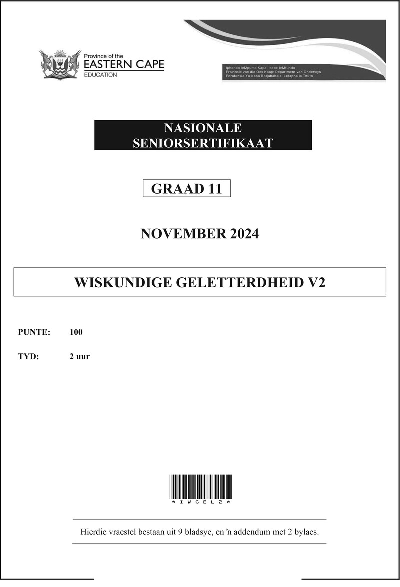 Grade 11 Wiskundige Geletterdheid past paper 2024 – maths lit p2 grade 11 nov 2024 afr d