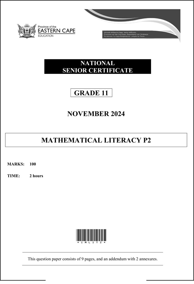 Grade 11 Mathematical Literacy past paper 2024 – maths lit p2 grade 11 nov 2024 eng d