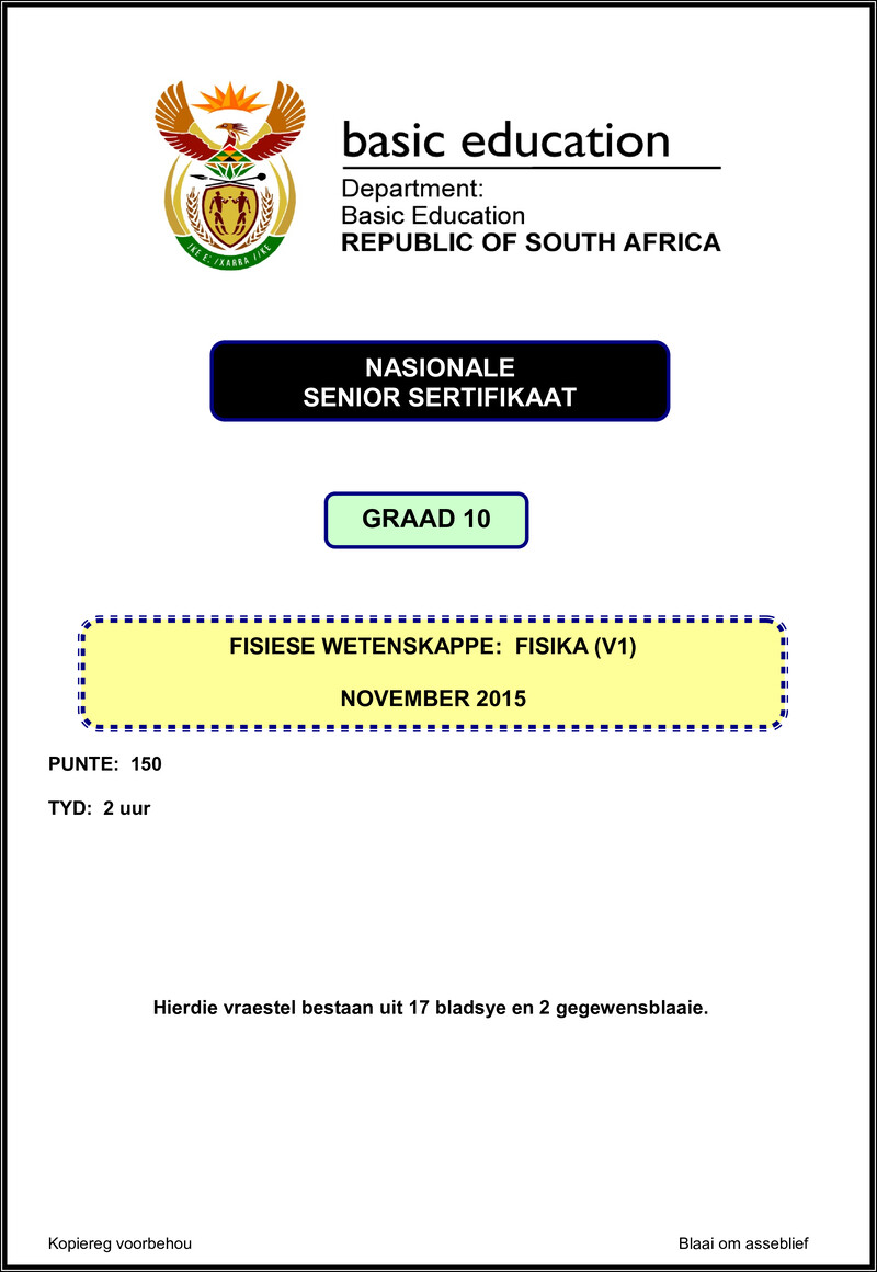 Physical Sciences P1 Grade 10 Nov 2015 Afr