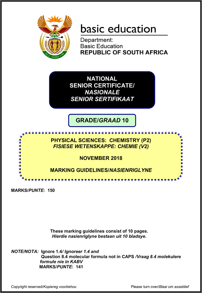 Physical Sciences P2 Grade 10 Nov 2018 Memo Afr Eng