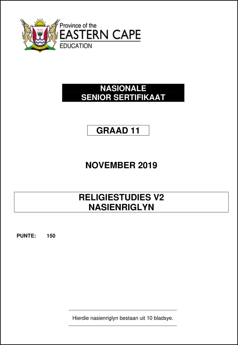 Religion Studies P2 Gr11 Memo Nov2019 Afr