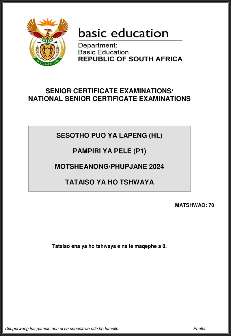 Sesotho Hl P1 May June 2024 Mg