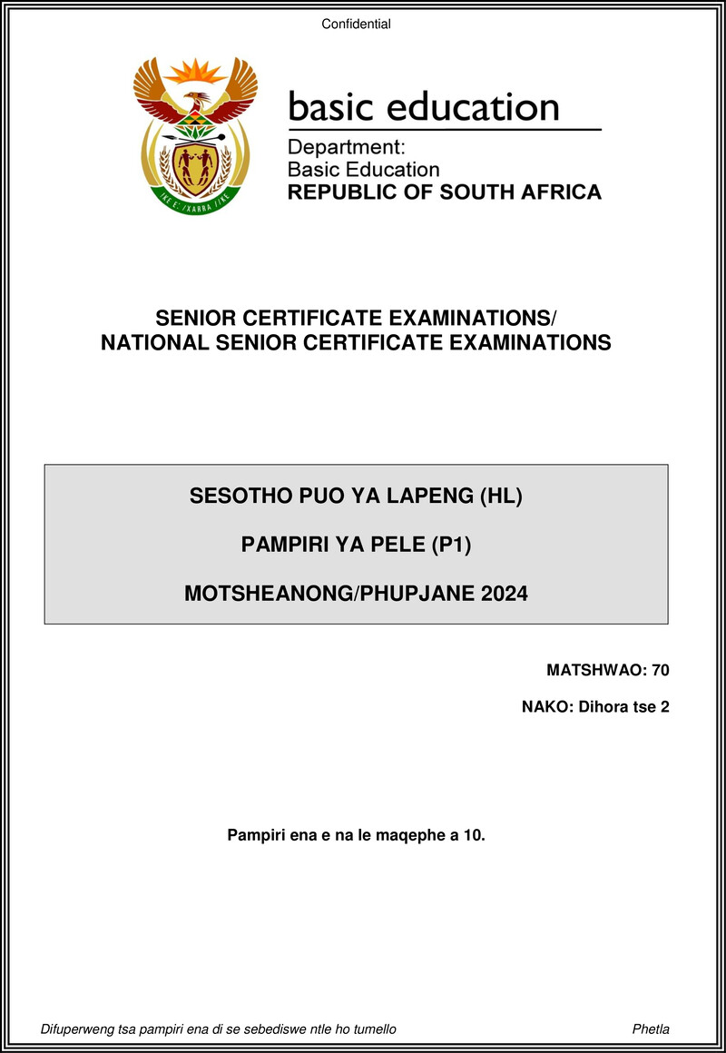Sesotho Hl P1 May June 2024
