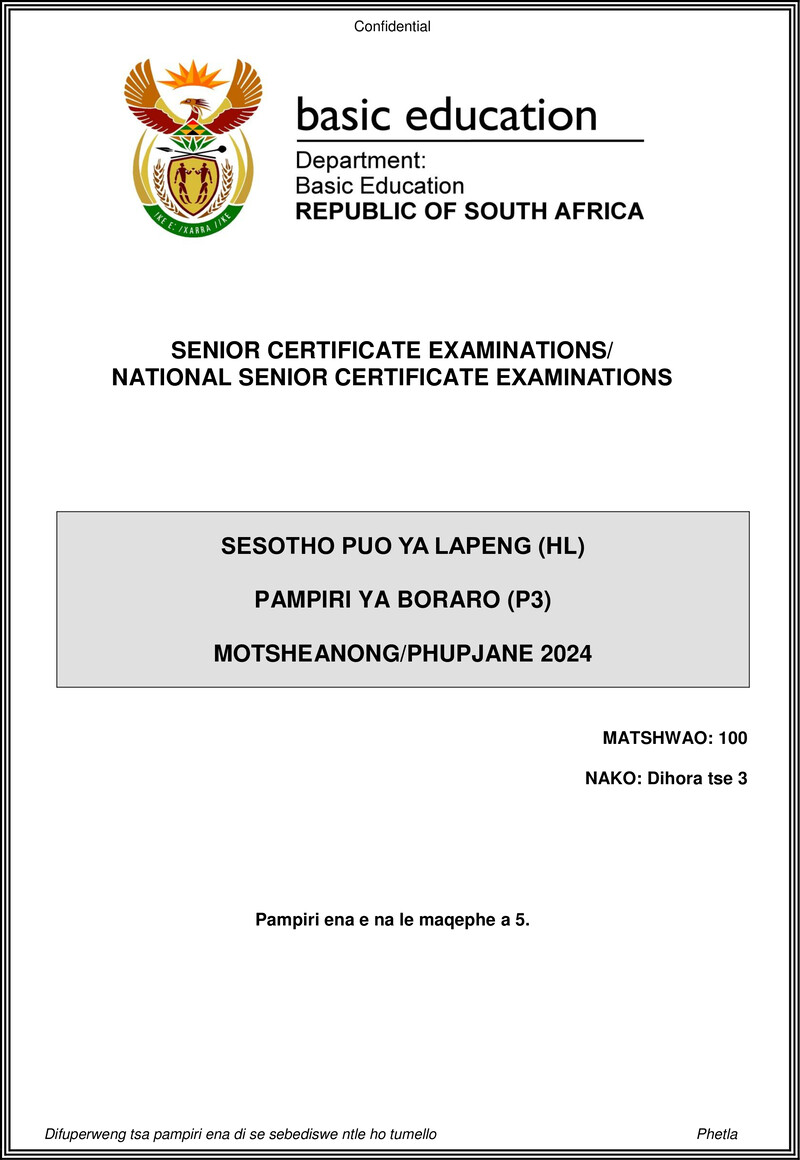 Sesotho Hl P3 May June 2024