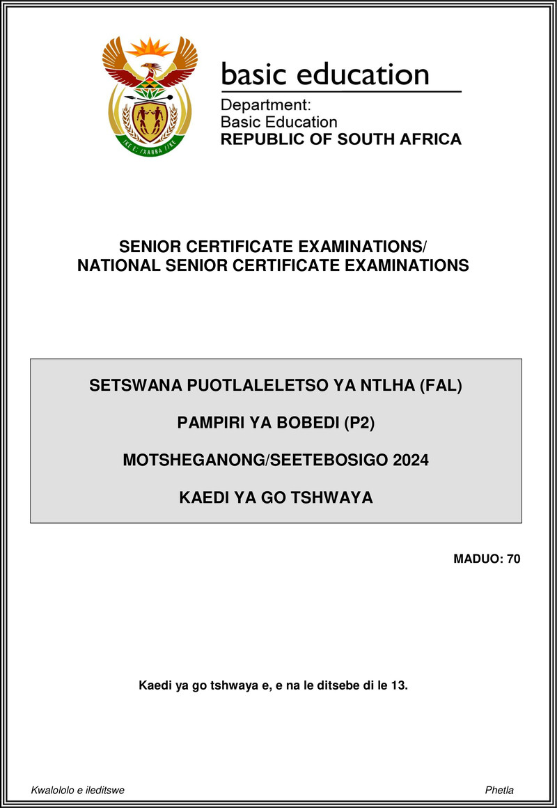 Setswana Fal P2 May June 2024 Mg