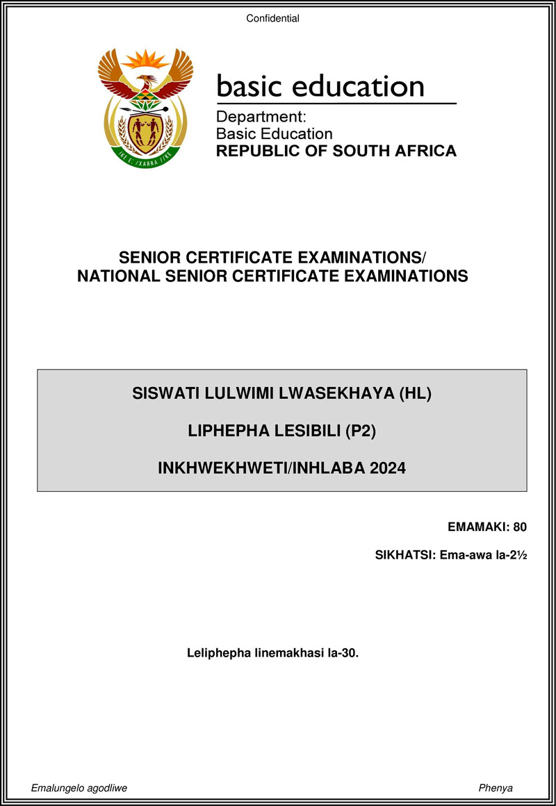 Siswati Hl P2 May June 2024