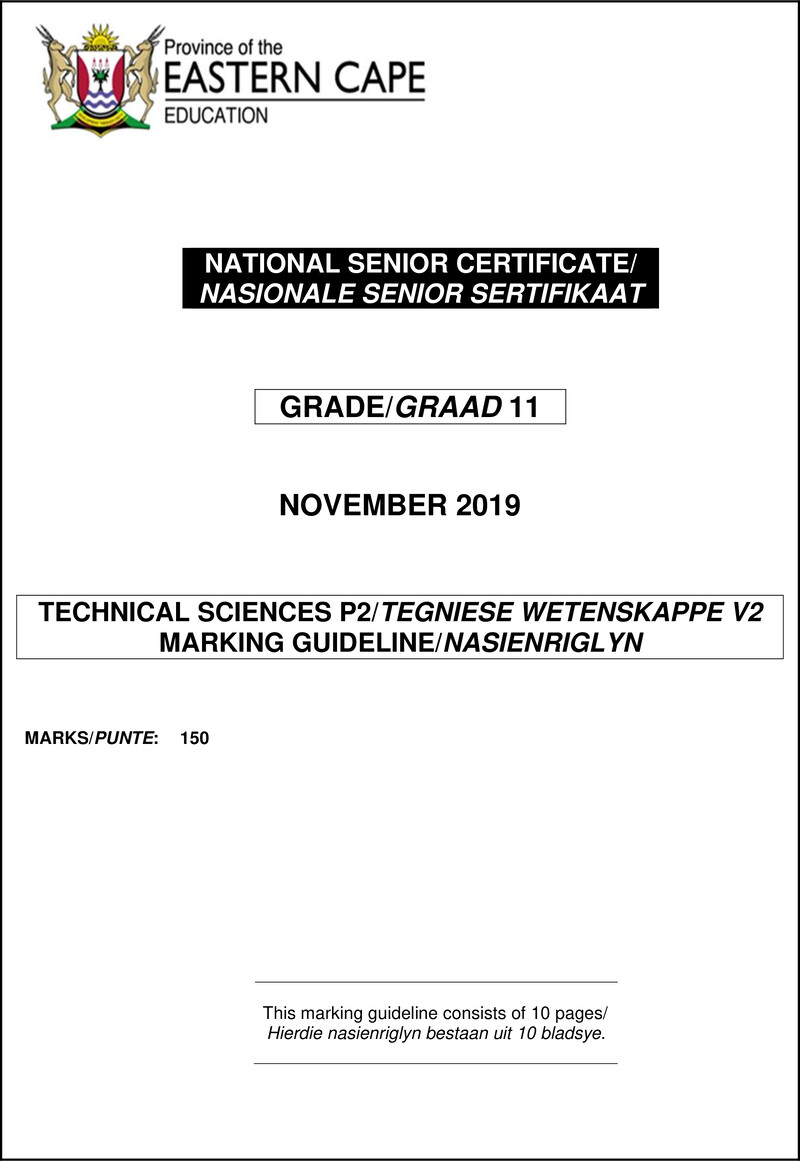 Grade 11 Tegniese Wetenskappe past paper 2019 – tech sciences p2 gr11 memo nov 2019 ea
