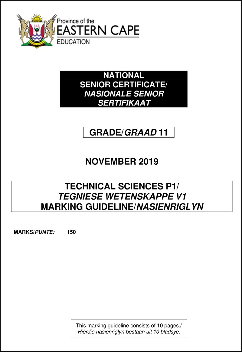 Grade 11 Tegniese Wetenskappe past paper 2019 – technical sc p1 memo gr11 qp nov 2019 ea